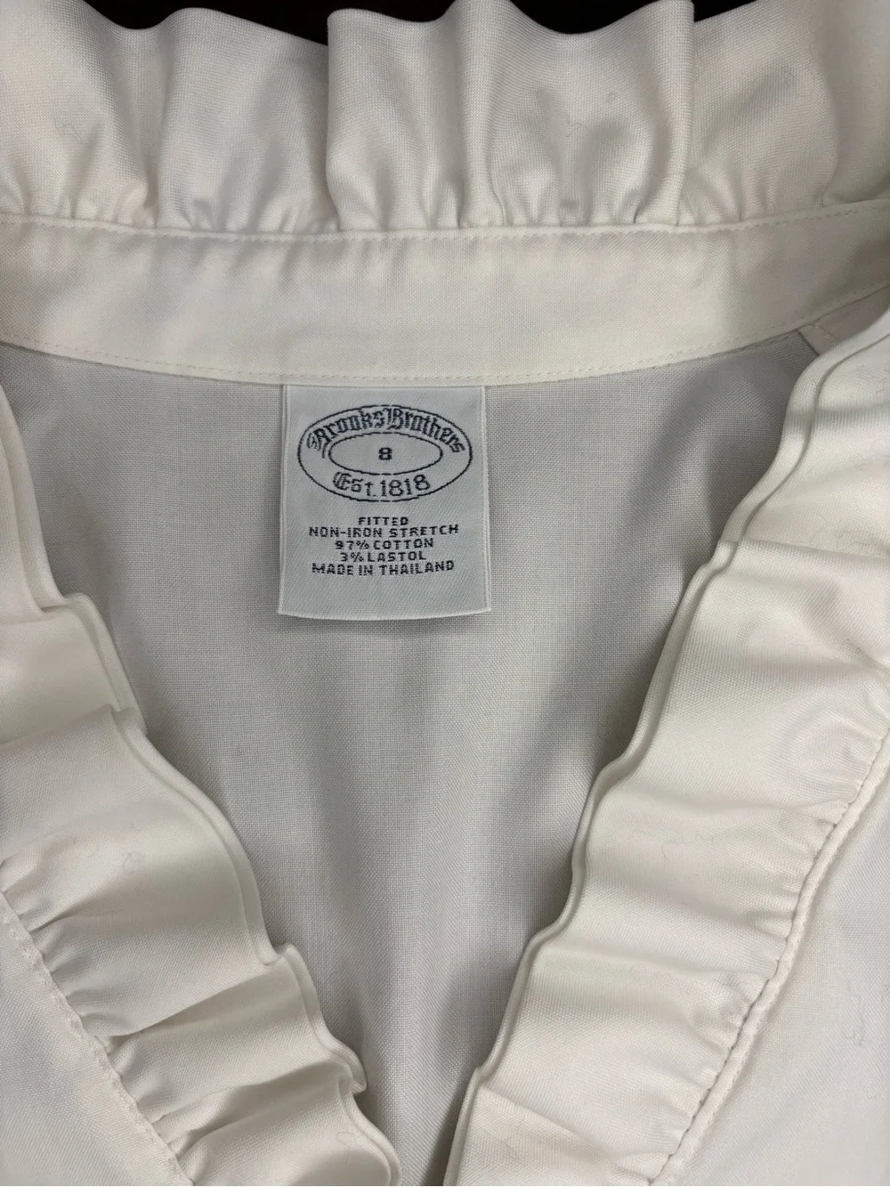 Brooks Brothers White Ruffle Neck Button Down Blouse - Picture 4 of 6